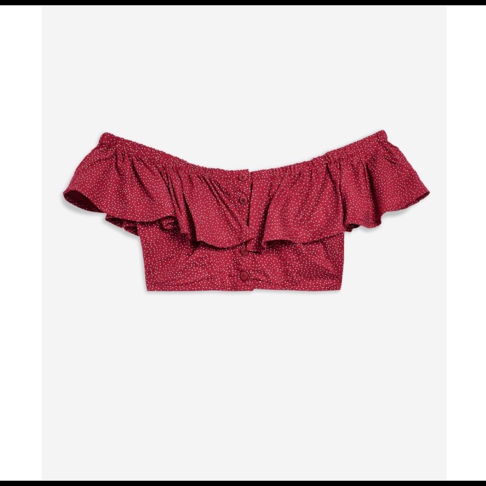 🌟HP TopShop Spot Frill off the Shoulder Crop Top - Picture 3 of 3